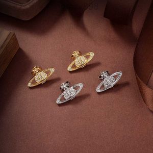 Stud Earrings Western Empress Dowager Silver Saturn Water Drops Long Sparkling Diamond Crystal Ear Studs Clip Two Wear Style Fashion for Women Jewelry Ir9x