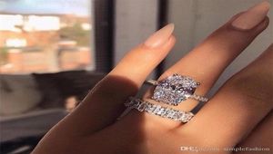 Luksusowy projektant Vecalon Classic 925 Srebrny Pierścień Zestaw Owalny Cut 3CT Diamond CZ Pierścienie ślubne