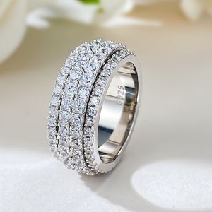 2024 Lucky Wedding Rings Luxury Jewelry Real 100% 925 Sterling Silver 4 Rows Natural White Moissanite Gemstones Promise Party Women Bridal Rotatable Ring Gift