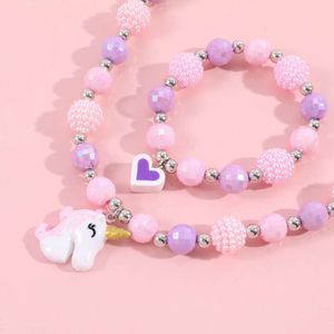 Set Unicorn Harts Armband Pendant Acrylic Bead Animal Cartoon Children Necklace