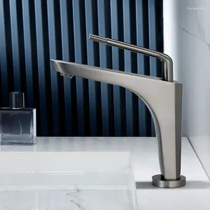 Torneiras de pia do banheiro de metal arma cinza undercounter bacia elegante design de luxo único punho e torneiras de lavatório de água fria