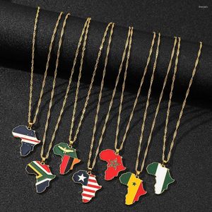 Pendant Necklaces Hip-hop Africa Map Necklace Nigeria Congo Somalia National Flag Color Matching Metal Enamel Jewelry Accessories Gift
