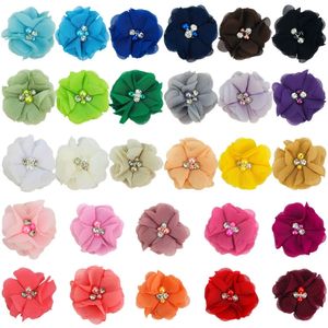 140pcs 2かわいい小さなシフォンの花とパールキッズガールズガールズヘアクリップdiyクラフトヘッドバンドアクセサリーMH22 240106