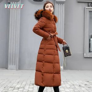 V Es Unten Baumwolle Gepolsterte Liner Parkas 3XL Mode Pelz Kragen Winter Jacke Frauen Lange Mit Kapuze Mantel 240106