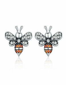 Unique Mini Honey Bee Bumblebee Earring CZ Ear Studs Earrings 925 Sterling Silver Gift6555618