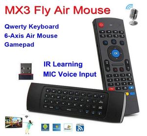 Teclado X8 com microfone e voz retroiluminado 24 Ghz sem fio MX3 QWERTY IR Modo de aprendizagem Fly Air Mouse Controle remoto para PC Android TV Box 1294989