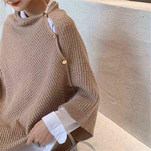 Scarves Women Versatile Knitted Scarf Solid Wraps Poncho Sweater with Buttons Light Weight Autumn Winter Warm Shawl Poncho Cape Ca217a