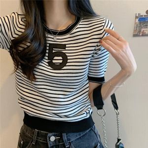 Summer Vintage Fashion Knitted Pullover Short Sleeve O-neck Sweaters Tops Casual Slim Ladies Elegant Knitted Shirts