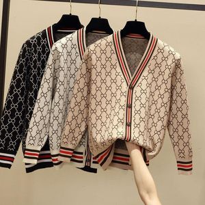 Designer cardigan primavera outono feminino v suéteres de pescoço de mangas compridas suéter de algodão milhar