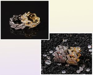 Mens 2 Row CZ Bling Cuaban Link Rings Gold Iced Out Cuban Ring Micro Pave Cubic Zirconia Simulated Diamonds Trend Hiphop 7301066