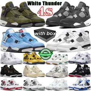 Jumpman 4 4s Tênis de Basquete Branco Thunder Olive Momentos Congelados Black Cat Sail Criado Cimento Cool Cinza Azul Vermelho Unc Royalty Mens Mulheres Esporte Sapatilhas Tamanho Grande US 13 14 15