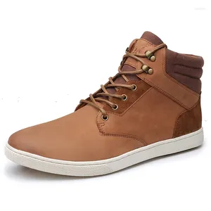 Boots High Top Fashion Leather Sneakers For Man Men's Ankle Shoes Brown Retro Concise Skateborad Mens Shoe FZN20817