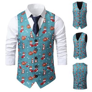 Men's Jeans Suit Autumn Vest Single-breasted Printed Winter Casual And Christmas Tank Tops T Shirt V Neck