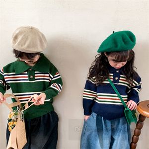 Boys Girls stripe knitted sweater pullover kids lapel long sleeve POLO shirt 2024 spring children all-matching casual tops jumper Z6556