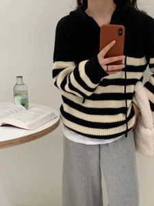 Frauen Pullover Herbst Winter Mit Kapuze Gestrickte Pullover Mode Lässig Übergroßen Farbigen Gestreiften Lose Koreanischen Stil Pullover Tops 2024