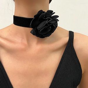 Kedjor Big Rose Flower Necklace For Women Fashion Black Red Pink Blue Velvet Female Elegant Choker Collar Party Jewelry