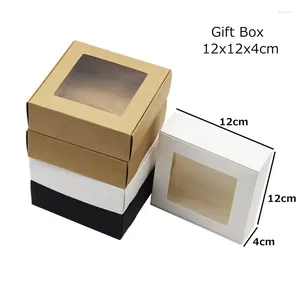 Gift Wrap 12x12x4cm Kraft Packaging Paper Diy Wedding Window Box For Jewelry/Cookie/Tea/Toy/Mini Oil Bottle