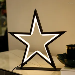 Bordslampor led metall modern minimalistisk vardagsrum sovrum låg spänning kreativt pentagram skrivbordsform nattljus