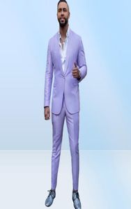 2022 Lavendel män kostymer 2 bit sjal lapel en knapp mode prom kostymer smal passform blazer jacka tuxedos brudgum bröllop slitage pock p4993163