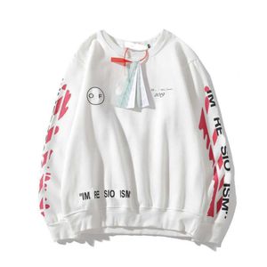 Fashion Casual Men's Off Classic Designer Luxury Brand Plush White Render Graffiti Arrow Round Neck Hoodie Fall/Winter Trend Hoodie