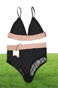 Sexiga kvinnor spets underkläder designer broderi bokstäver bikini sleepwears kvinnlig kontrast färg sommar underkläder3772166