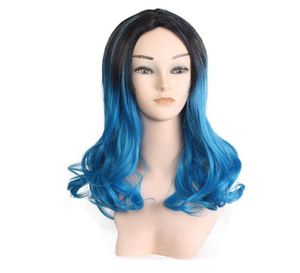 WoodFestival ombre pink blue curly medium length wig women fiber synthetic wig black heat resistant hair wigs 50cm8031339