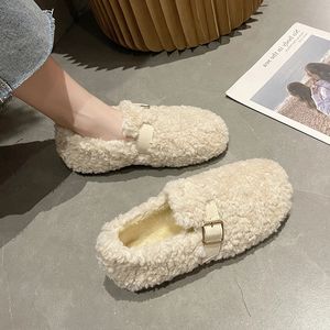 Loafers päls avslappnad kvinna sko rund tå höst slip-on låga klackar höst vintermokasin glid på grundläggande snörning flock fritid s 240106