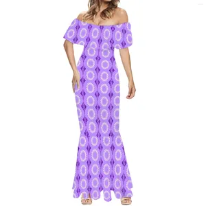 Casual Dresses Traditional Tribe Tattoos Print Beach Dress Elegant Women's Short Sleeve Fishtail Summer One-Shoulder Sexy Long Skirt