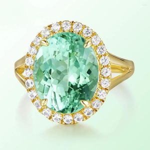 Cluster Rings 14K Gold Natural Green Topaz Ring For Wedding Women Turquoise Bizuteria Diamante Diamond Gemstone Anillos De Females