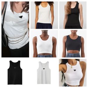 Canotte da donna di design Magliette estive Maglieria T-shirt Crop Top Ricamo Sexy Off Black Casual senza maniche Backless misto cotone Anagram Pantaloncini Solid Vest Camis