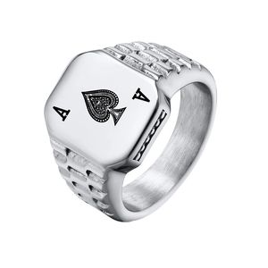 Mens Poker Spade Ace Rings Lucky Gift Jóias À Prova D 'Água 14 K Ouro Branco Simples Quadrado Sinete Declaração Anel Designer Luxo Original