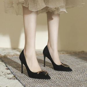 Dress Shoes Small Size 31-43 Women's Stiletto Heel Pointed Suede 2024 High Heels Black Pumps