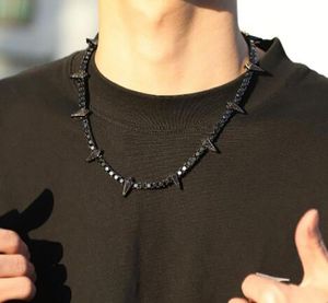 Collana a catena pantera nera in oro bianco 14 carati, vero solido, bagliore ghiacciato, girocollo, fascino, zirconi, gioielli hiphop, 18 pollici, 24 pollici, 7297668