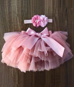 Bebê meninas saia tutu com bandana infantil recém-nascido fraldas capa curto tule bloomers e flor crianças festa pograph roupas 6581324