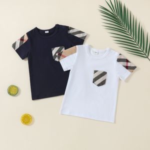 Designer bebê xadrez macacão meninos verão manga curta t-shirts de algodão crianças topos camisetas crianças roupas menino camiseta criança 2-7 anos