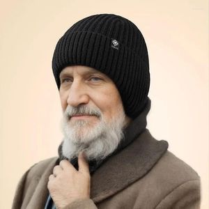 Berets Middle-aged Elderly Hat Men Winter Keep Warm Protecting Ear Grandpa Knitted Sweater Gift Prevent Cold Cap Snowflake