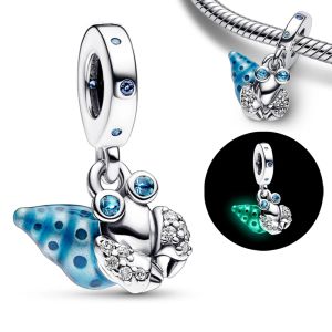 Estate 925 Sterling Silver Glow in the dark Hermit Crab ciondola il fascino del braccialetto Pan Collana da donna Fine Jewelry Gift