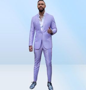 2022 Lavender Men Suits 2 피스 숄 라펠 라벨 1 버튼 패션 무도회 Slim Fit Blazer 재킷 Tuxedos 신랑 웨딩웨어 코트 P5312665