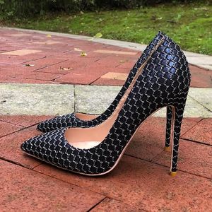 Klänningskor Kvinnor Navy Blue Fabric Pointy Toe High Heel Elegant Ladies Slip On 8cm 10cm 12cm ol Stiletto Pumps