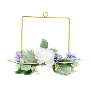 Decorative Flowers Artificial Wreath Metal Square Garland Fake Hanging Ornament For Wedding Ceremony Anniversary Party Decor