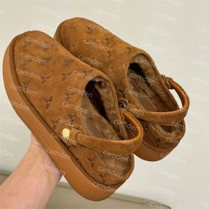 Aspens Platform CLOG Sandaler Fluffy Plush Slippers Shearling Treaded Micro Outrole Fårskinn Foderlockor Tofflor Bekväma tofflor Sandaler Storlek 35-42