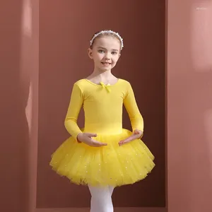 Bühnenkleidung Mädchen-Ballettkleid für Kinder, kurzärmelig/langärmelig, Tüll, Schleife, Skateboard, Gymnastik, Weihnachten, Geburtstag, Party