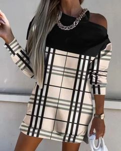 Women Dress Long Sleeve High Collar Printed Irregular Dresses Spring Autumn Off Shoulder Clothing Mid Skirts Shirt Blouse Plus Size S-3Xl