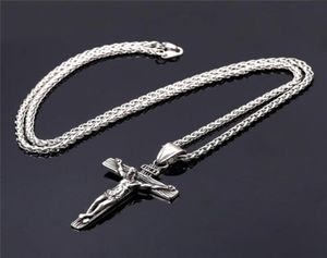 Łańcuchy religijne Jezus Cross Naszyjnik dla mężczyzn Złote Stal Nierdzewna Krucyfiks Crucifix z łańcuchem naszyjniki męskie prezent biżuterii 5301496
