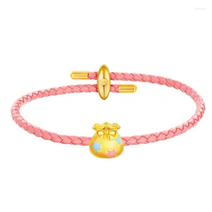 Charm Bracelets Real 24K Yellow Gold Bracelet Colourful 3D Bag Leatherwear