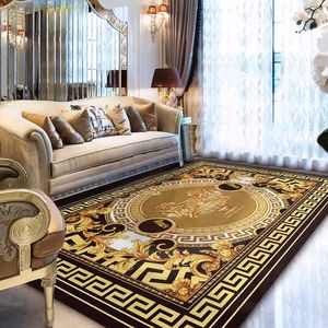 tapetes Gold Lion Head Design Designer tapete de veludo esculpido Europeu Carpet Home Room de estar do quarto Tapete multifuncional da porta Mate