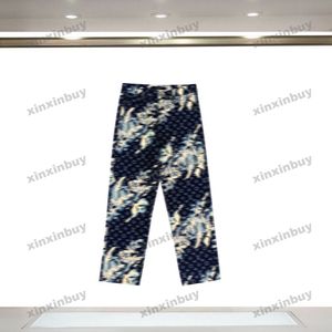 Xinxinbuy 2024 Men Women Designer Jeans Pant Seaweed Floral Letter Printing Sets Disual Pants Black Blue Gray S-2XL