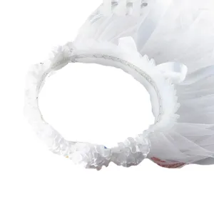 Acessórios de cabelo delicado longo tule véus de casamento plissado flor meninas véu para noiva festa de casamento