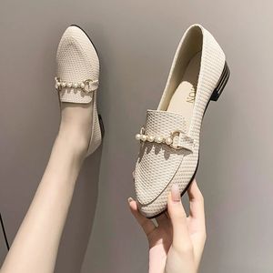 Woman Fur Shoes with Flats Loafers Pearl Decorateion Oxfords Pointed Toe Low Heels Autumn Shallow Mouth Casual Female Sneakers S 2 83