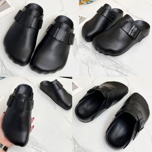 MENS WOMENS SUNDAY MULE IN BLACK 76128 matte calfskin is from the look 19 of Spring 24 Collection Five finger shape at toe couple sandals slippers beach slipper 35 45